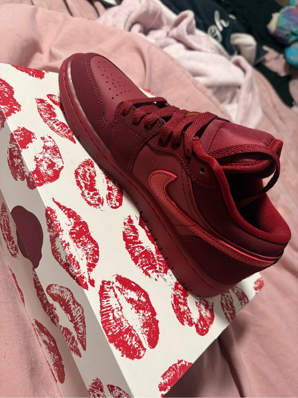 Jordan Women's Low-Top Sneaker in Maroon with Bright Red Swoosh - Picture 5 of 9